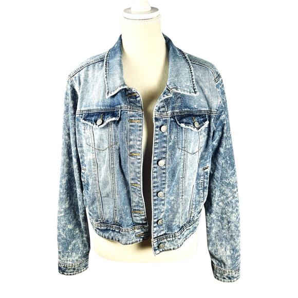 Judy Blue Jackets & Blazers - Judy Blue Rigid Magic 1XL Distressed Denim Jacket Medium Wash Boyfriend Fit